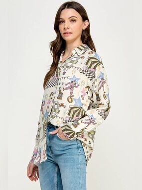 Ellison Circus Print Button Down Shirt- Size M